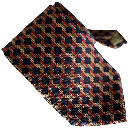 Vintage Retro Geometric Printed Silk Tie Necktie for Navy/Tan Suits 4" w - Picture 1 of 5